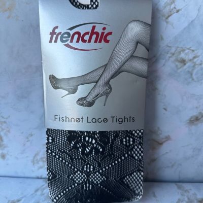 Frenchic Fishnet Lace Tights - Floral Pattern - Black - M/L